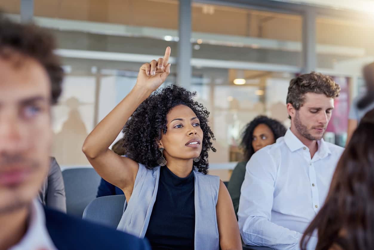 woman preparing to ask a question